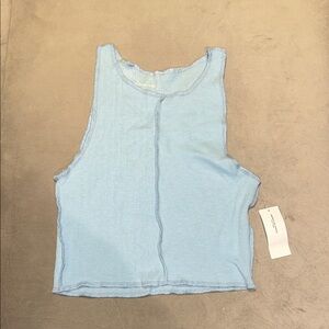 American Eagle Outfitters Sky Blue Ribbed Raw-Edge Tank